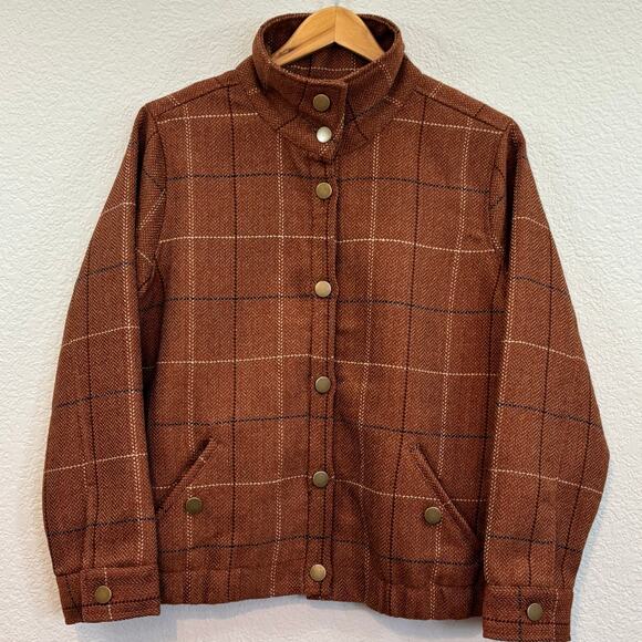 Christopher & Banks Bomber Jacket Rust Windowpane Plaid Tweed Jacket Women’s P/L - Picture 2 of 11
